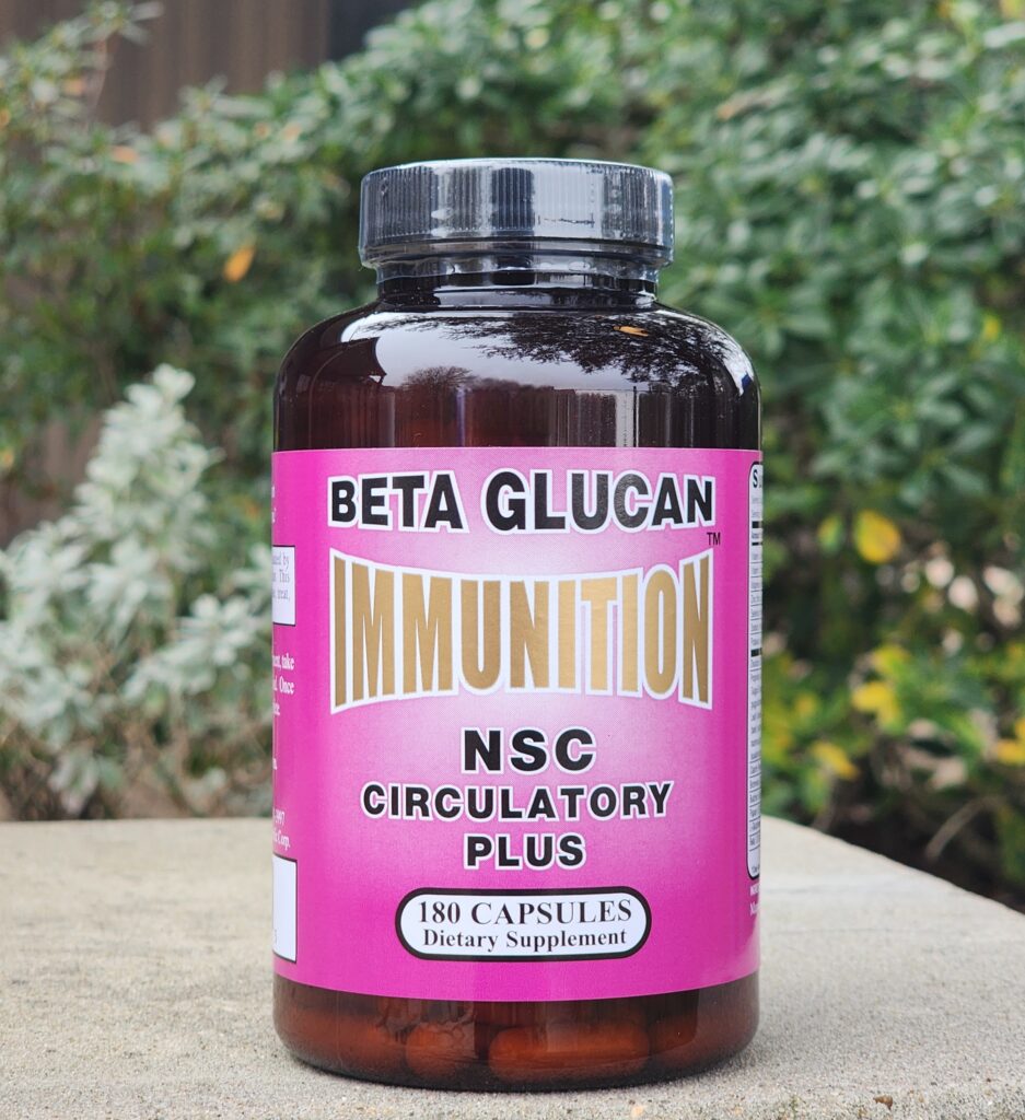 180 Count - with 3 mg/serving of MG Beta Glucan, Vitamins A & C, Magnesium, Zinc, Selenium, Cilantro, Papain, L-Glutathione, Butcher's Broom Rhizome Extract and more ingredients in this unique blend, not available in any competitor's products. NSC-24 Circulatory Plus has been reformulated and is better than ever!